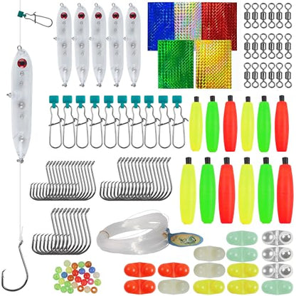 Catfish Rigs Tackle Making Kits,Catfishing Tackle Gear with Catfish Floats Lures,Sinker Slides Circle Hooks Swivels Double Rattle Beads Catfishing Tackle Equipment