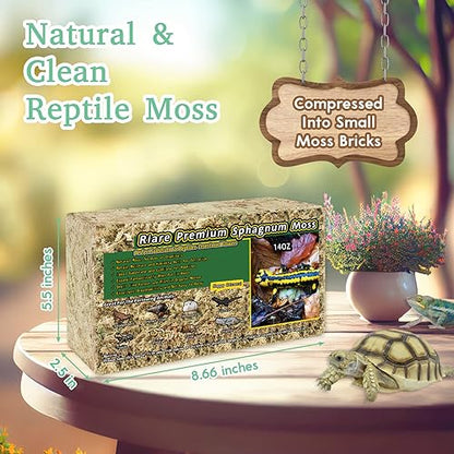 Riare 20QT Natural Sphagnum Moss for Reptiles 14OZ Terrarium Reptiles Moss | Dried Terrarium Moss Bedding for Snakes Turtles Frogs Geckos Ball Pythons Lepard Gecko Lizards Bearded Dragon & Humid Hides - color: 14 OZ