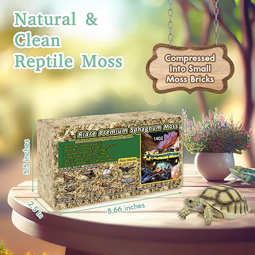 Riare 20QT Natural Sphagnum Moss for Reptiles 14OZ Terrarium Reptiles Moss | Dried Terrarium Moss Bedding for Snakes Turtles Frogs Geckos Ball Pythons Lepard Gecko Lizards Bearded Dragon & Humid Hides - color: 14 OZ