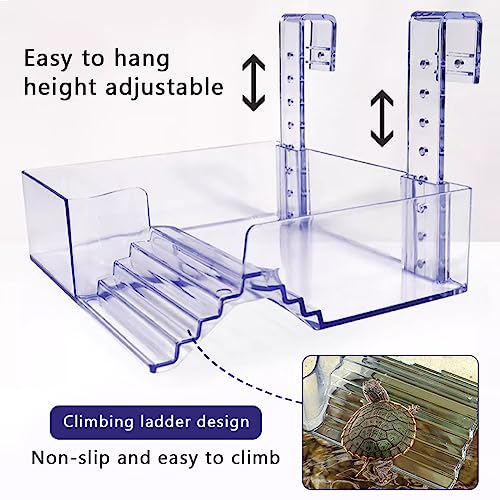 La La Pet Hanging Acrylic Turtle Basking Platform with Guardrail and Ladder - Tortoise Resting Terrace Reptile Habitat for Medium Turtle Tank - size: Medium
