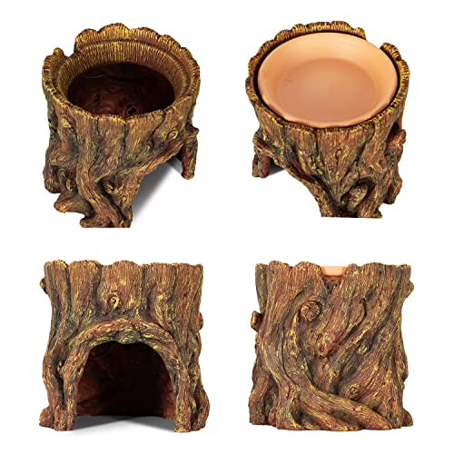 REPTIZOO Reptile Hide Cave Resin Moisture Keeping Reptile Cave with Clay Water Basin Humidifying Help Shedding for Leopard Gecko