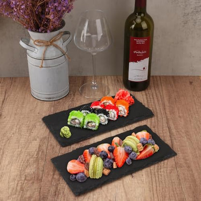 12 Pack 10 x 4.72 Inch Slate Cheese Boards, Black Rectangle Slate Charcuterie Boards, Natural Charcuterie Stone Plates for Parties, Gifts, and Special Events, Cheese, Sushi, Food. - size: 12 Pack 10 x 4.72 Inch