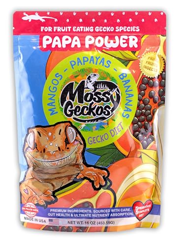 Complete Gecko Diet for Fruit and Insect Eating Geckos, 2 oz & 16 oz, with Human-Grade Dried Fruit, Probiotics and Vitamins (16 oz, Papa Power - Papaya, Mango & Banana) - size: 1 Pound (Pack of 1)