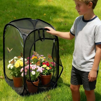 2 Pcs 30 Inch Large Butterfly Habitat Cage Giant Collapsible Insect Monarch Collapsible Heavy Duty Mesh Cage Enclosure Terrarium Pop-up with Zipper Protection, 15 x 15 x 30 Inches