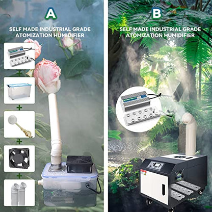 Mxmoonant Mist Maker 10 Head Ultrasonic Pond Fogger 7000ml/H Mist Humidifier with Float 400W Power Supply for Landscape Vegetable Preservation Scenic Magical Atmosphere
