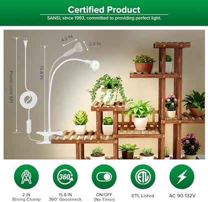 SANSI LED Grow Lights for Indoor Plants, 150W Full Spectrum Clip-on Gooseneck Grow Light with Ceramic Tech.,10W Power Plant Light with Optical Lens for High PPFD, Lifetime Free Bulbs Replacement White - size: 1 Head 1-Pack