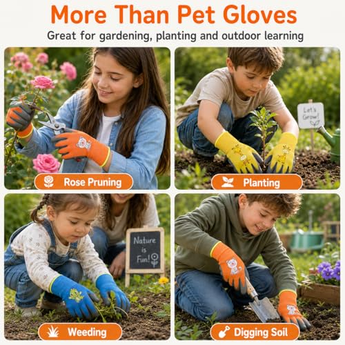 Kids Hamster Anti-bite Gloves,Small Pet Scratch Proof, Children Gardening Gloves,3 Pairs with Cute Print - size: XXS AGE 3-6