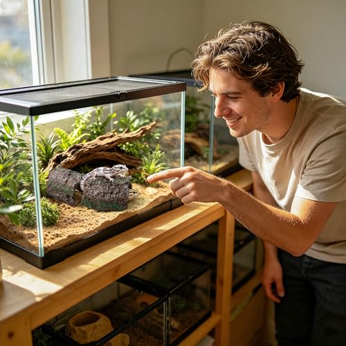 Mygeromon Reptile Hides Leopard Gecko Hideout Resin Caves Tank Accessories Decor 2 Pcs