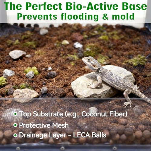 Halatool 4QT Leca Clay Pebbles for Reptile Substrate - Organic Expanded Clay Balls for Bioactive Terrarium Drainage Layer & False Bottom, Lightweight Hydro Balls for Leopard Gecko, Tortoise, Frog - size: 4QT