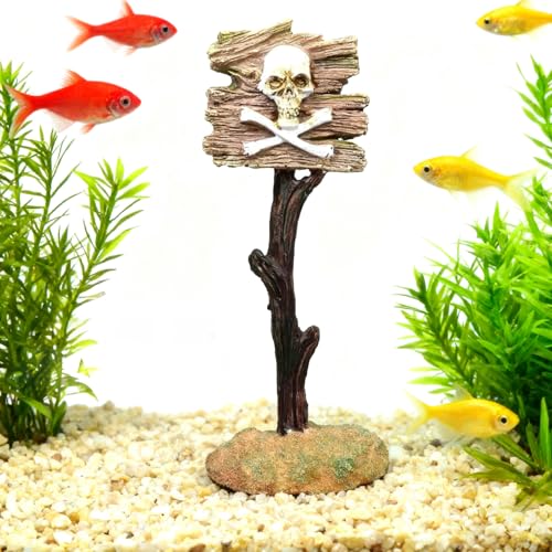 Funny Aquarium Decor Ornaments Shark Warning Sign Fish Tank Decorations Skulls Logo Ornaments for Fish Tank Reptile Tank Accessories (Skull) - color: 01 Skull