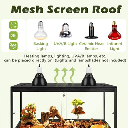 PROLEE Bearded Dragon Tank with Leg Stand 62 Gallons, Acrylic Panel Lizard Tank, Reptile Tank with Metal Mesh Roof Door (Black, 40"x20"x20") - color: Black, size: 40"x20"x20"