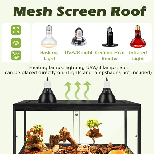 PROLEE Bearded Dragon Tank with Leg Stand 62 Gallons, Acrylic Panel Lizard Tank, Reptile Tank with Metal Mesh Roof Door (Black, 40"x20"x20") - color: Black, size: 40"x20"x20"