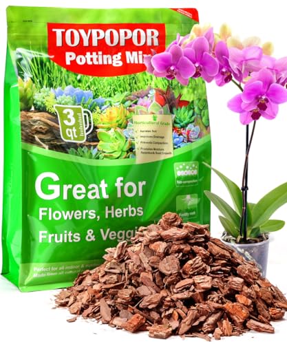 TOYPOPOR Orchid Potting Mix, (3 Quarts)Orchid Bark With Perlite, Potting Soil Medium for Plant Indoor, Pine Bark Wood Chips for Houseplant Fast Drainage, Water Retention, Air Flow and Root Ventilation - color: potting bark, size: 3 qt