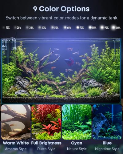 Pawfly Aquarium Light for Plants, 14 W Bluetooth Fish Tank Light, Full Spectrum Aquarium Lights for 12"-18" Fish Tanks, Extendable 24/7 LED Lights with Timer Modes & Adjustable Brightness - size: 12"-18"