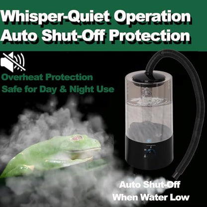 4L Reptile Humidifier Fogger with Extended Hose - Adjustable & Quiet Fogger/Mister for Chameleon, Bearded Dragon, Amphibians - Large Capacity(Black) - color: Black