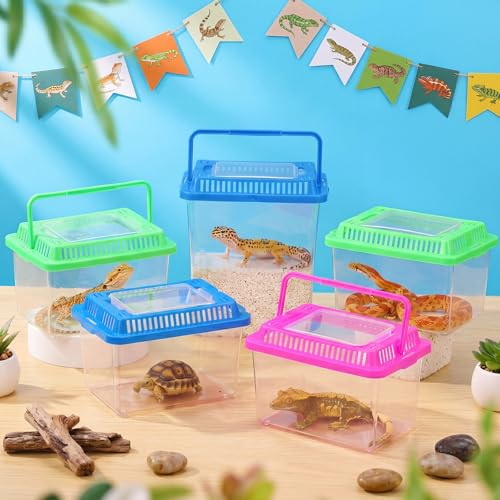 LemonRoad 25 Pcs Plastic Reptile Terrariums Carrier Cage Enclosure Snake Breeding Box Hatching Container Transparent Fish Tank with Ventilated Lid for Tarantula Spider Turtle Lizard (5.1x3.5x3.5 Inch)