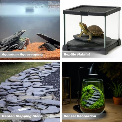 Unocho Aquarium Rocks 5lb Natural Slate Stone for Aquascaping Reptile Basking Platforms Terrariums Vivariums Paludariums Bonsai Miniature Fairy Gardens(2-4 inches) - size: 5LB(2-4 inches)