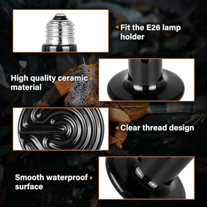 Simple Deluxe 50W Ceramic Heat Emitter Reptile Heat Lamp Bulb No Light Emitting Brooder Coop Heater for Amphibian Pet & Incubating Chicken, 2 Pack - size: 50 Watts, style: D-75mm-2 Pcs