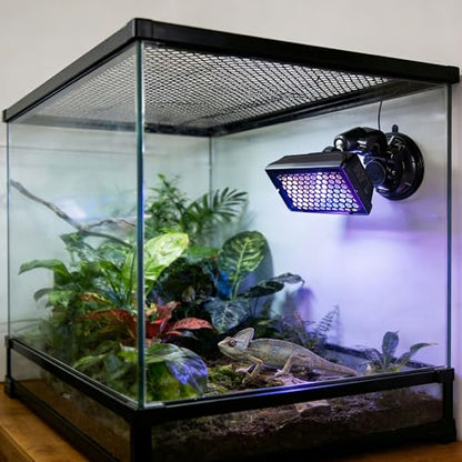 Adjustable UVB Reptile Light, UVB 1.0-10.0 Dimmable LED, Inside-Tank Suction Cup Mount, Auto Timer 4/8/12H, 100-240V, for Lizards Turtles Snakes Bearded Dragons Amphibians