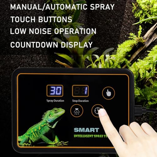 Luocute Automatic Reptile System with Timer, 360° Adjustable Nozzles Smart Misting System for Reptiles Terrariums Rainforest Timer Misting System, Quiet Touch Control DC 5V (US Plug)