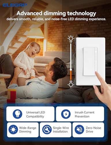 ELEGRP LEDPro™ Multi-Location Dimmer, EDM25BM Master Dimmer Light Switch for LED, Single Pole/3 Way, 1 Pack, Matte White - color: Matte White, size: Master