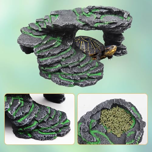 Large Bearded Dragon Hideout, Resin Simulation Stone Reptile Hide Cave, Reptile Basking Platform, Terrarium Habitat Decor for Lizard Spider Aquarium Fish Gecko - 9.5 × 8 × 3.7 Inch
