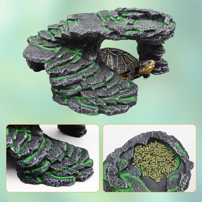 Large Bearded Dragon Hideout, Resin Simulation Stone Reptile Hide Cave, Reptile Basking Platform, Terrarium Habitat Decor for Lizard Spider Aquarium Fish Gecko - 9.5 × 8 × 3.7 Inch