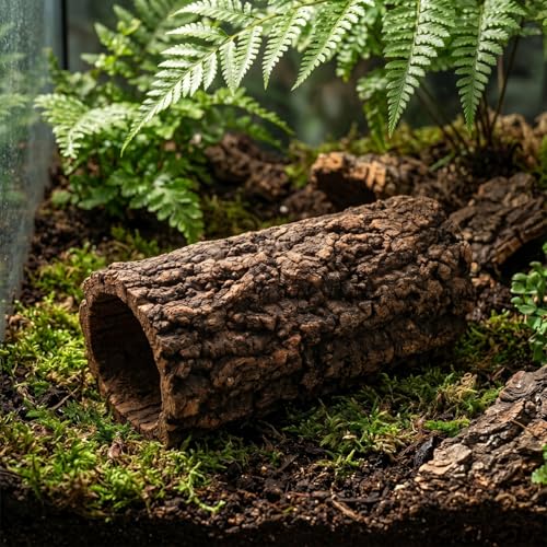 DECHOUS Natural Cork Round Reptile Hideaway 7.9x3.9 Inch Leopard Gecko Crested Gecko Terrarium Decor Wood Bark Hideout Cave for Small Reptiles Amphibians