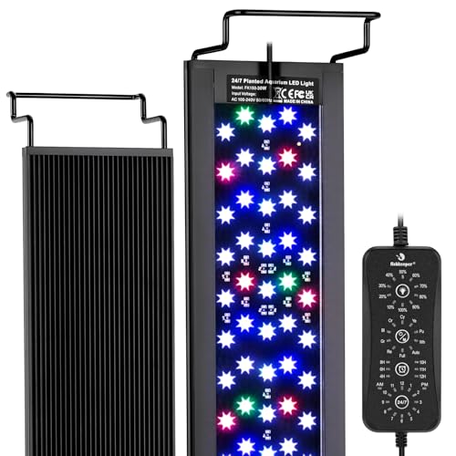 fishkeeper LED Aquarium Light, 24/7 Mode Aquarium Light for Plant Growth, IP68 Waterproof Adjustable Timer(4H/6H/8H/10H/11H/12H)/10 Brightness & 10 Colors Extendable Bracket for 30-40 Inch Fish Tank - size: For 30-40 inch fish tank
