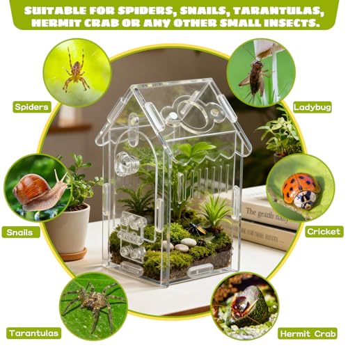 Jumping Spider Enclosure Acrylic Spider Cage Insect Terrarium Bug Enclosure Tarantula Enclosure Reptile Terrarium for Snail, Mantis, Lizard, and Small Reptiles - Small House Shape