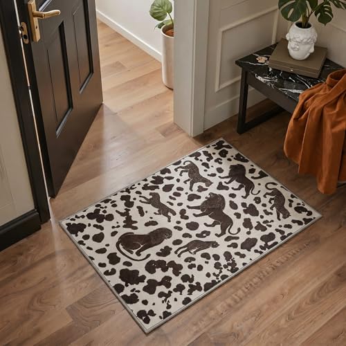 Bavni 2x3 Doormat, Tiger Lion Machine Washable,Soft Animal Small Boho Rugs Non Slip Low Pile Non-Shedding Throw Indoor Print Woodland Jungle Carpet for Entryway Front Door Bathroom, Deep Brown - color: Deep Brown, size: 2'x3'
