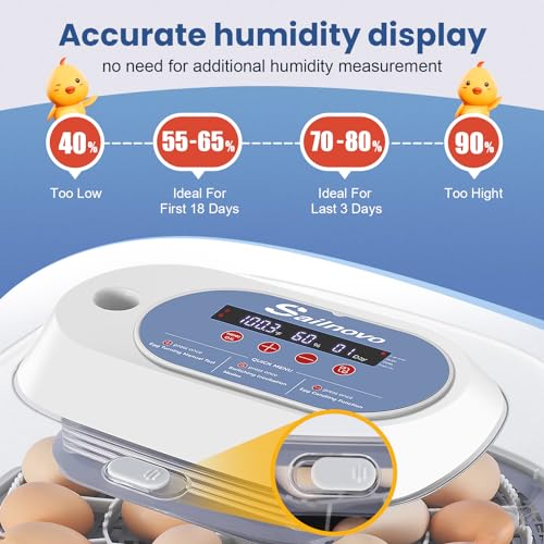 Sailnovo 24 Eggs Incubator for Chicken Eggs with 4 Modes, 360° View Incubator with Automatic Egg Turning and Temperature Control Humidity Display, Digital Incubator for Chicken Quail Duck(Sky Blue)