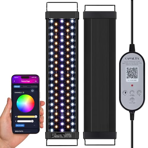 36W Smart Bluetooth App-Controlled Aquarium Light - Customizable Light Colors,Timeable,24/7 User-Defined Sunrise/Sunset Simulation,Tropical Lighting Mode,Suitable for 36-42" Fish Tanks - color: Black-Bluetooth App control, size: For 36~42inch Fish Tank