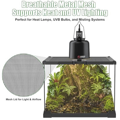 Mini Glass Terrarium Tank 8"x8"x6" with Top-Opening Mesh Lid, 360° Clear View, Ventilated Enclosure for Tarantulas, Jumping Spiders, Isopods, Froglets, & Small Reptiles - size: 8" x 8" x 6"