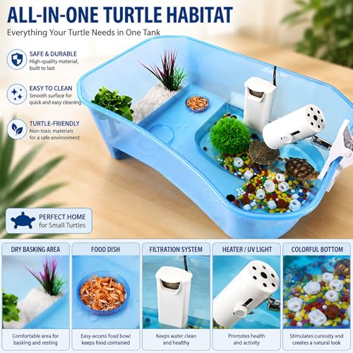 Rypet Turtle Tank Aquarium - Reptile Habitat, Turtle Habitat, Reptile Aquarium Tank for Crayfish Crab (Excluding Accessories) Blue - color: Blue