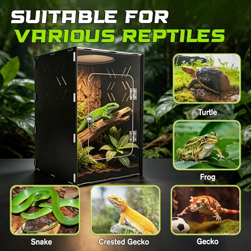10 Gallon Reptile Tank Enclosure,12x12x18 Transparent Reptile Terrarium Acrylic Front Opening with Metal Translucent Mesh Top for Crested Gecko Lizards, Snakes, Chameleon
