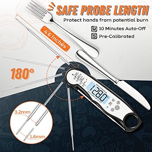 Digital Meat Thermometer, Waterproof Instant Read Food Thermometer for Cooking and Grilling, Kitchen Gadgets, Accessories with Backlight & Calibration for Candy, BBQ Grill, Liquids, Beef, Turkey… - color: Black - Sliver