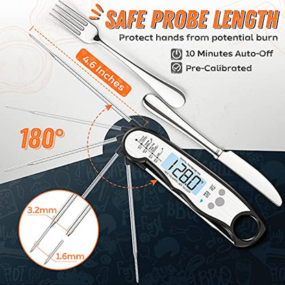 Digital Meat Thermometer, Waterproof Instant Read Food Thermometer for Cooking and Grilling, Kitchen Gadgets, Accessories with Backlight & Calibration for Candy, BBQ Grill, Liquids, Beef, Turkey… - color: Black - Sliver
