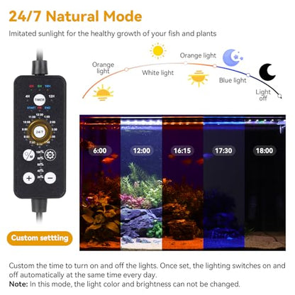 hygger 14W LED Aquarium Light, 12-18 Inch Fish Tank Light with Timer Auto On/Off, Sunrise Sunset Mode, Adjustable Brightness and Colors, Full Spectrum Light with Extendable Brackets for Freshwater - size: 12"- 18" (14W)