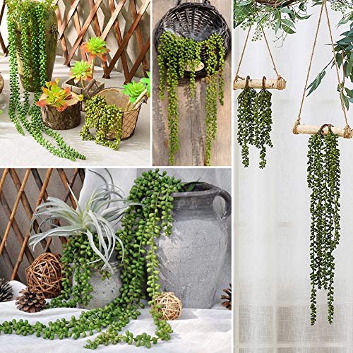 Artificial Succulent Plants, 13.4" Fake Hanging String of Pearls Simulation Greenery Plants for Christmas Wall Home Kitchen Office Garden Wedding Decor, Pack of 2