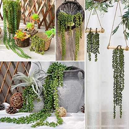 Artificial Succulent Plants, 13.4" Fake Hanging String of Pearls Simulation Greenery Plants for Christmas Wall Home Kitchen Office Garden Wedding Decor, Pack of 2
