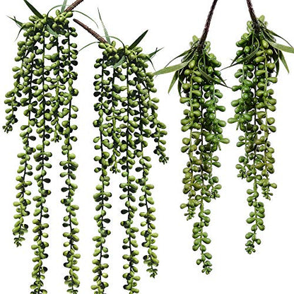 Supla 4 Pcs Artificial Hanging Succulents Faux Burro's Tail Picks Trailing String of Pearls Succulents Fake Greenery Sprays for Basket Planter Centerpiece Floral Arrangement Indoor Outdoor Decor