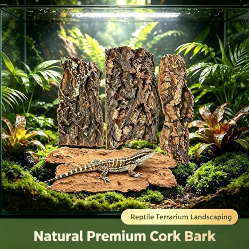 4PCS Reptile Cork Bark, Natural Cork Terrarium Background Reptile Climbing Mat Habitat Decor for Turtles, Lizards, Bearded Dragons, Chameleons