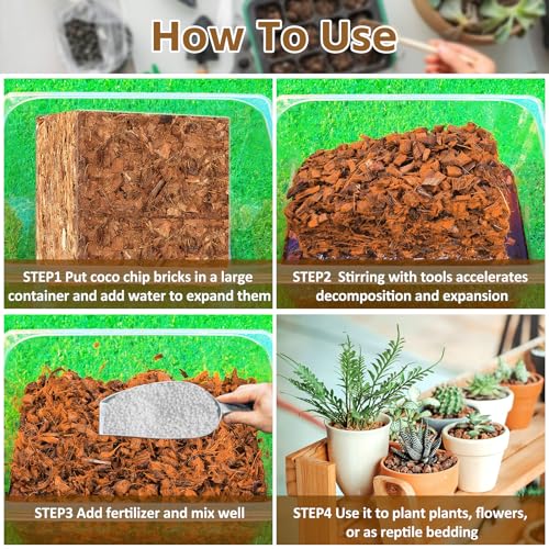 Riare 10LBS Coco Chips Substrate for Plants- 100% Organic Coconut Husk Chips with Low EC and pH Balanced, High Expansion Coconut Substrate Coco Husk Mulch for Garden Flowers, Herbs, Planting