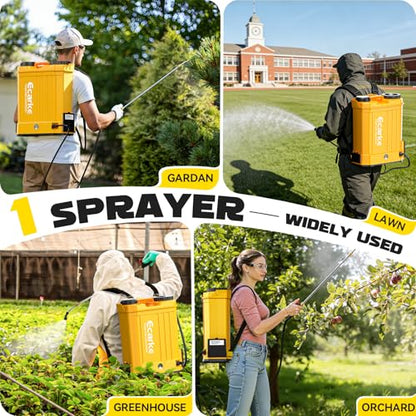 Battery Backpack Sprayer Compatible with Dewalt 20V Battery (Tool Only) 4.2 Gallon with Auto Mixer, 0–100PSI Adj, Leak-Proof Metal Telescopic Wand 42", 6 Nozzles, Ergonomic Strap Ecarke Garden Sprayer - color: Yellow