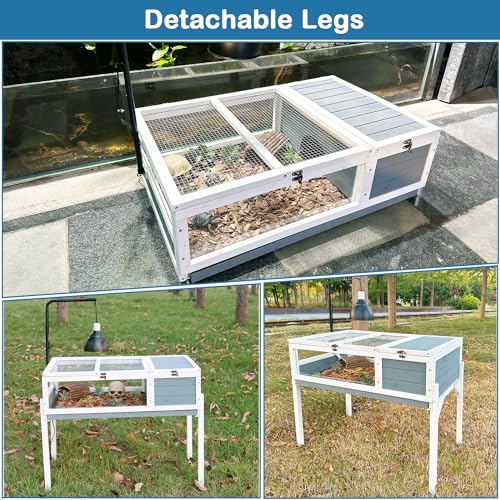 Tortoise Enclosure Indoor, Wooden Tortoise Habitat with Lamp Stand, Large Turtle Enclosure Reptile Cage with Hygrometer Thermometer, Easy Clean Open Top