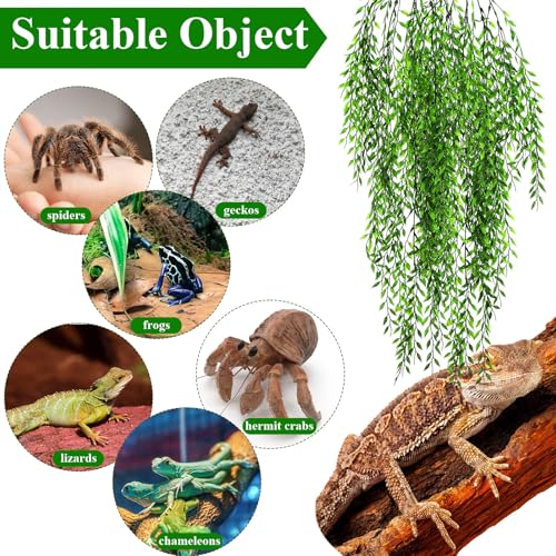 Suncalla 8 Pack Reptile Plants Terrarium Hanging Plant Vine Boston Climbing Terrarium Plant with Suction Cup for Bearded Dragons Lizard Crested Gecko Snake Crab Tank(Petite Leaf Series,Multiple Green) - style: Petite Leaf Series