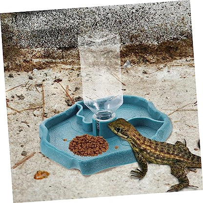 Reptile Water Food Bowl Automatic Turtle Dispenser Bottle Feeding Dish for Lizard Tortoise Bearded Dragon Chameleon