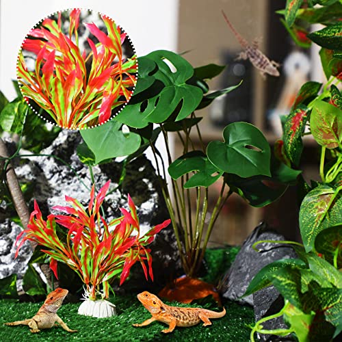 9 Pieces Reptile Jungle Vines Decor Set Include Bendable Flexible Climbing Plastic Plants with Suction Cups Tank Accessories Habitat Decor for Gecko, Snake, Hermit Crab