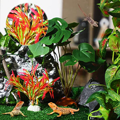 9 Pieces Reptile Jungle Vines Decor Set Include Bendable Flexible Climbing Plastic Plants with Suction Cups Tank Accessories Habitat Decor for Gecko, Snake, Hermit Crab